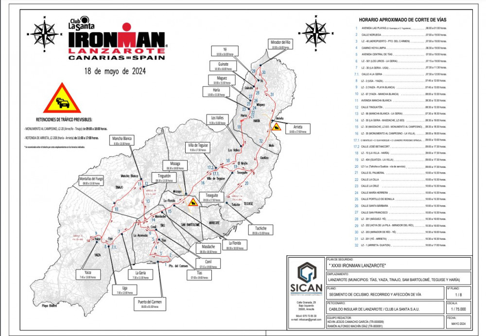 Lanzarote Ironman 2024 Road Closures